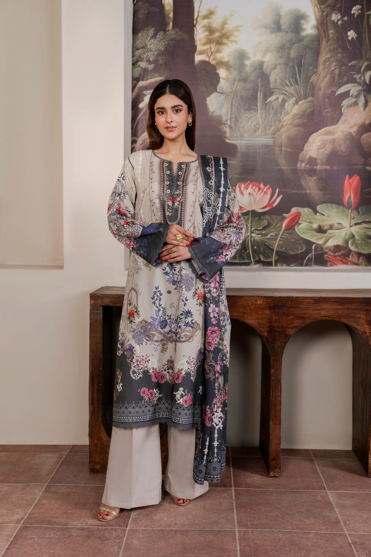 Resham Unstitched Cambric 3 Pcs Printed Suit D754